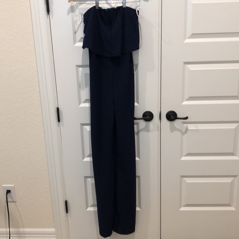 NWT Lulu's Power of Love Navy Blue Strapless Jumpsuit. Size SMALL